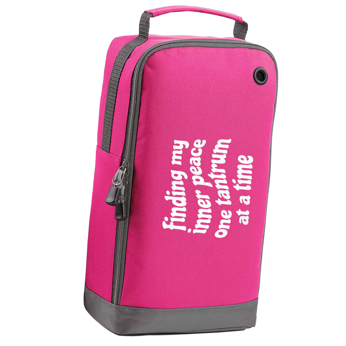 Finding My Inner Peace One Tantrum at a Time pink sports shoe bag horizontal print