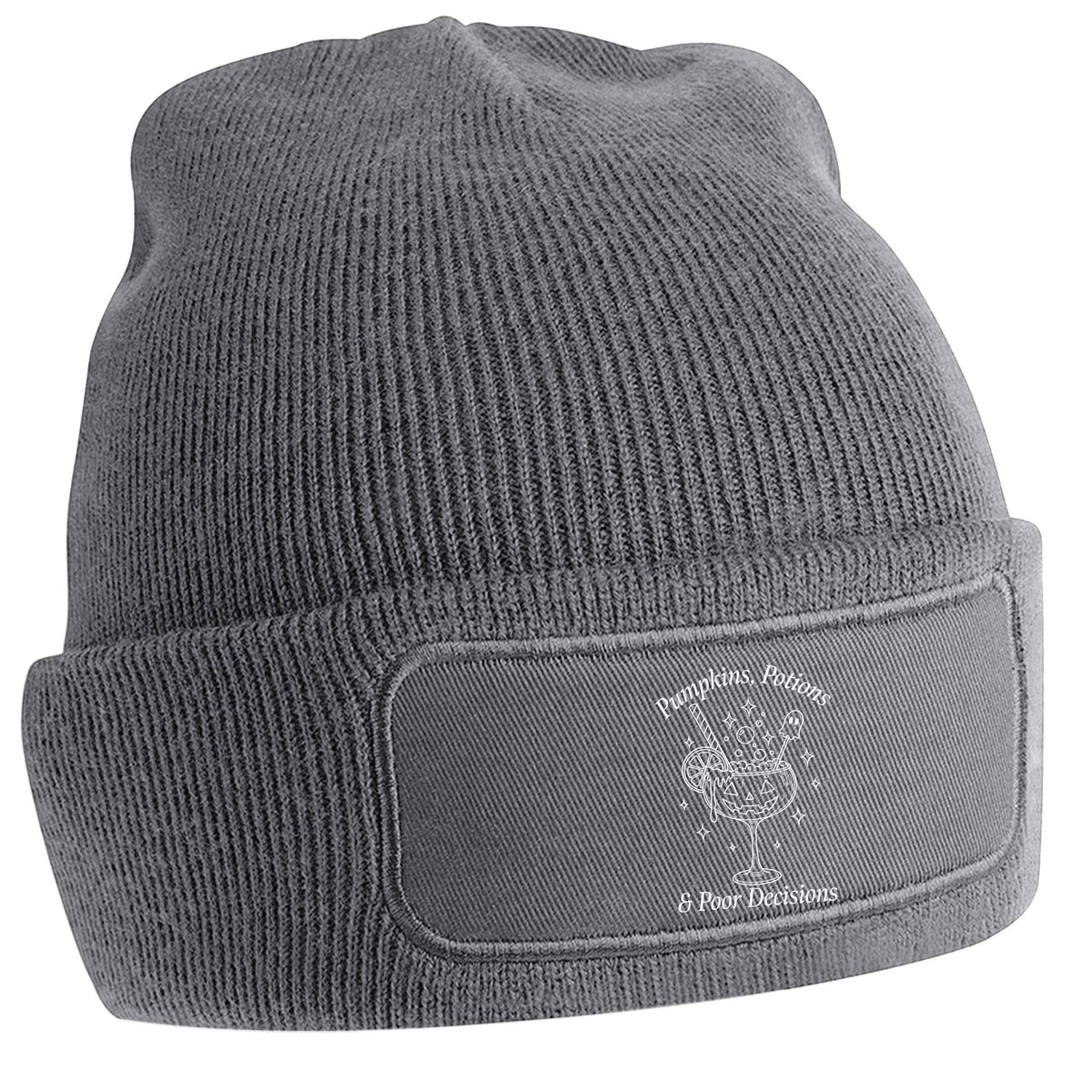 Pumpkins, Potions & Poor Decisions grey beanie hat