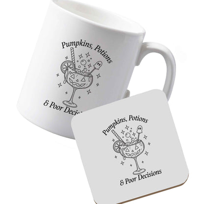 10 oz Ceramic mug and coaster Pumpkins, Potions & Poor Decisions left sided