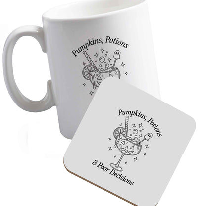 10 oz Ceramic mug and coaster Pumpkins, Potions & Poor Decisions right handed
