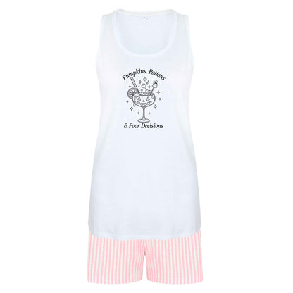 Pumpkins, Potions & Poor Decisions size XL women's pyjama shorts set in pink 
