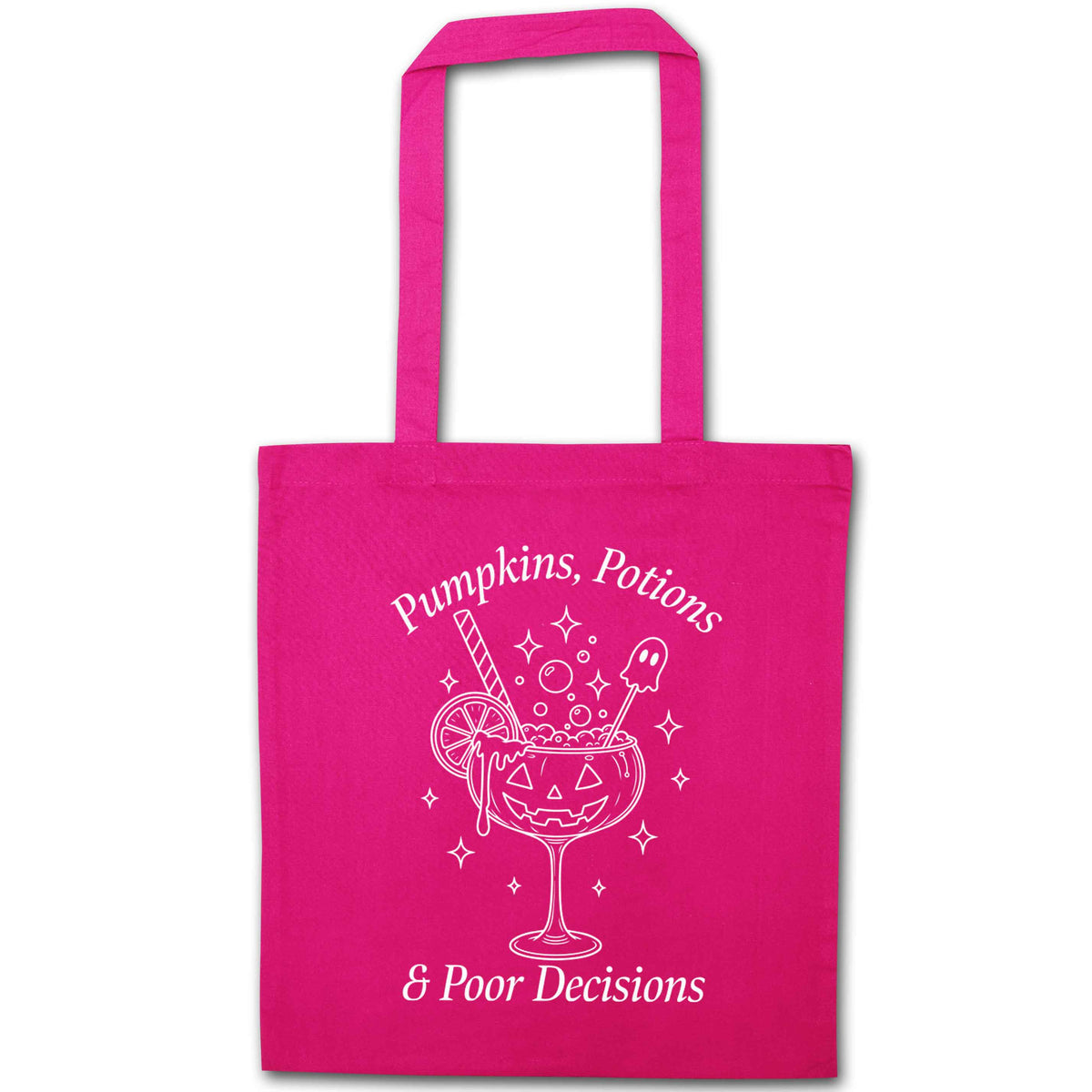 Pumpkins, Potions & Poor Decisions pink tote bag