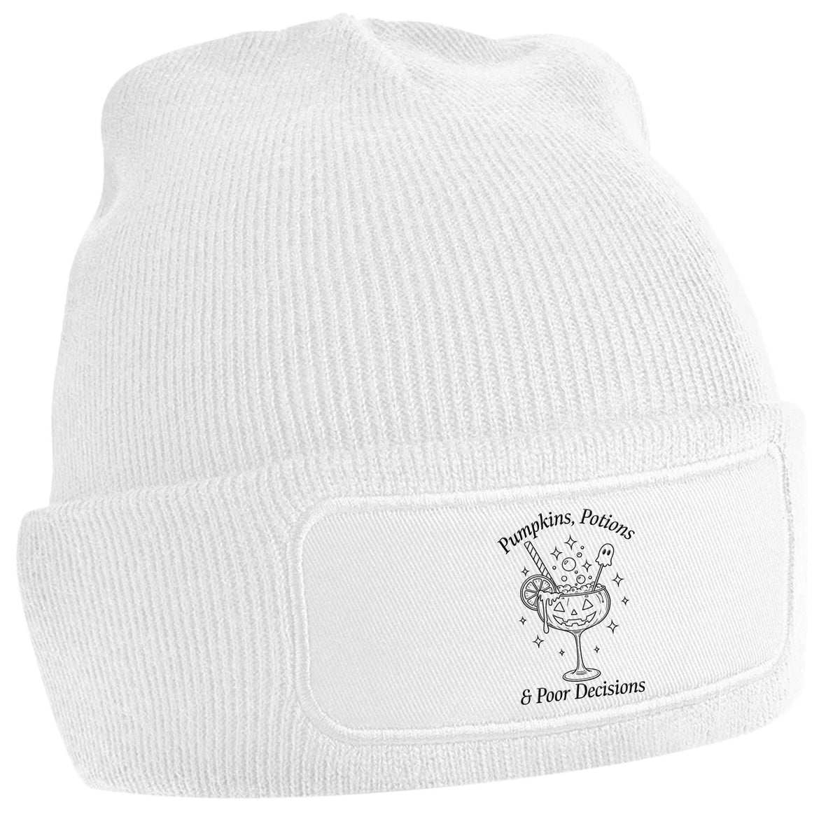 Pumpkins, Potions & Poor Decisions white beanie hat