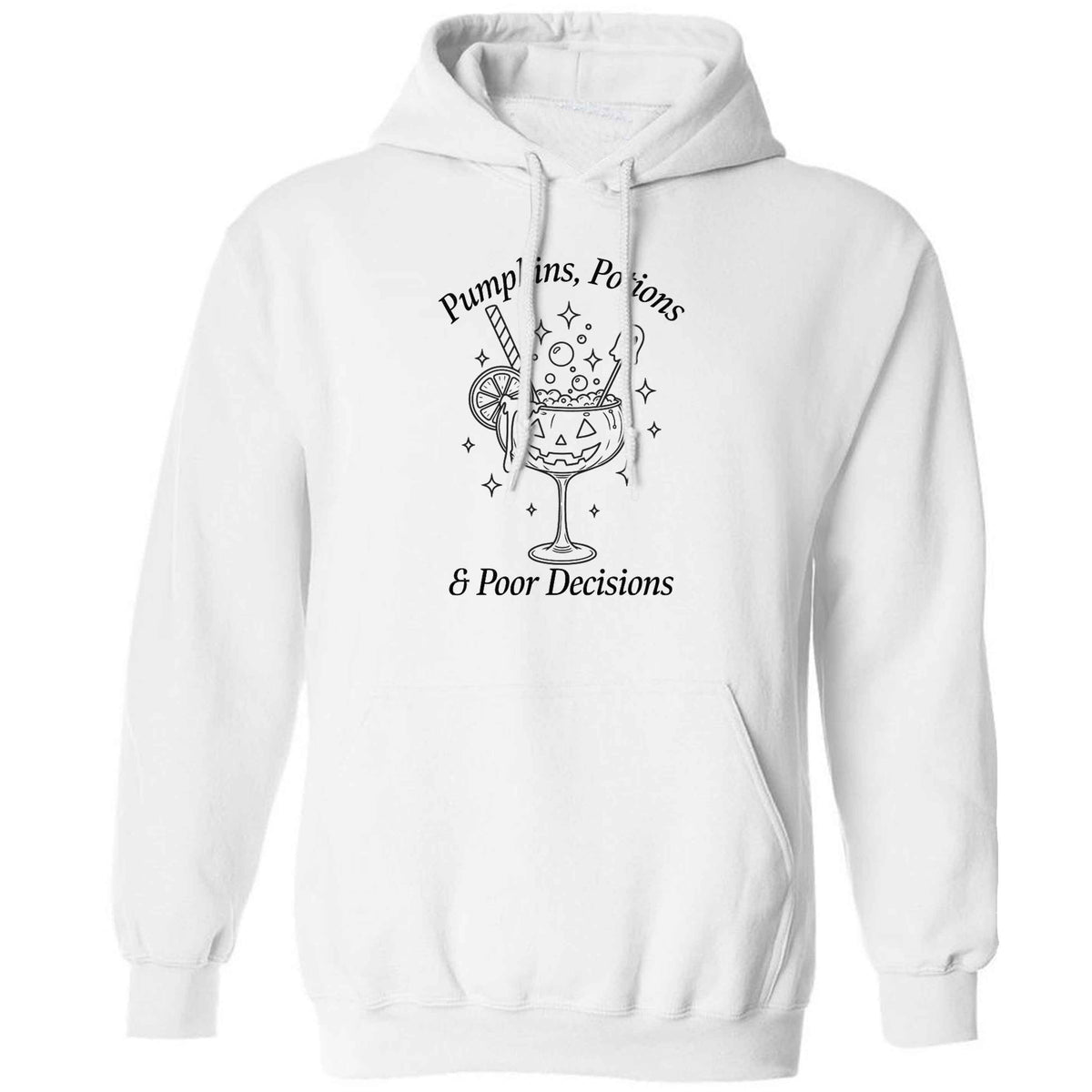 Pumpkins, Potions & Poor Decisions adults unisex white hoodie 2XL