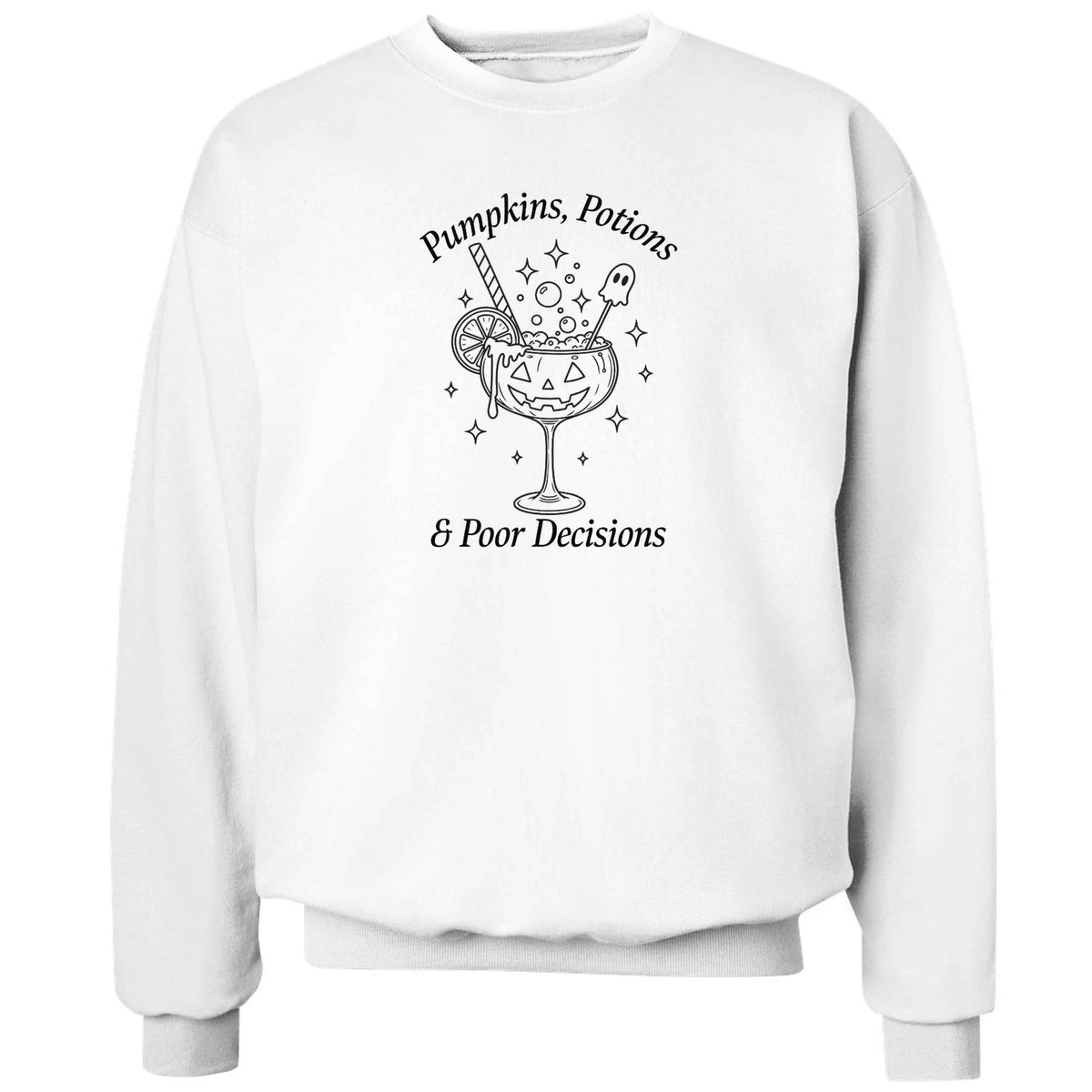 Pumpkins, Potions & Poor Decisions adult's unisex white sweater 2XL