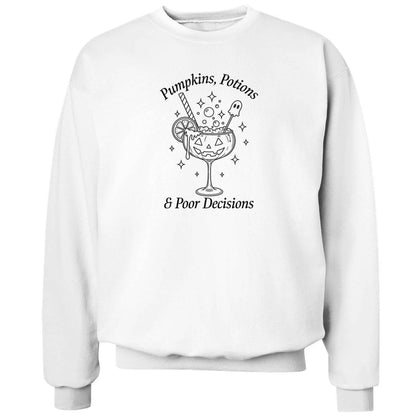 Pumpkins, Potions & Poor Decisions adult's unisex white sweater 2XL