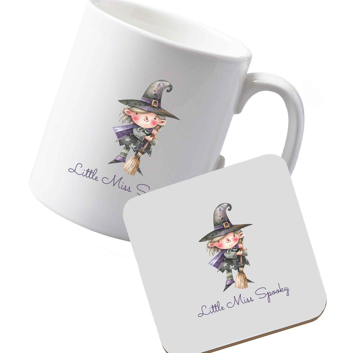 10 oz Ceramic mug and coaster Little miss spooky left sided