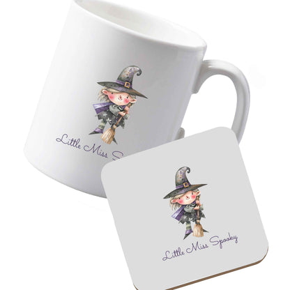 10 oz Ceramic mug and coaster Little miss spooky left sided