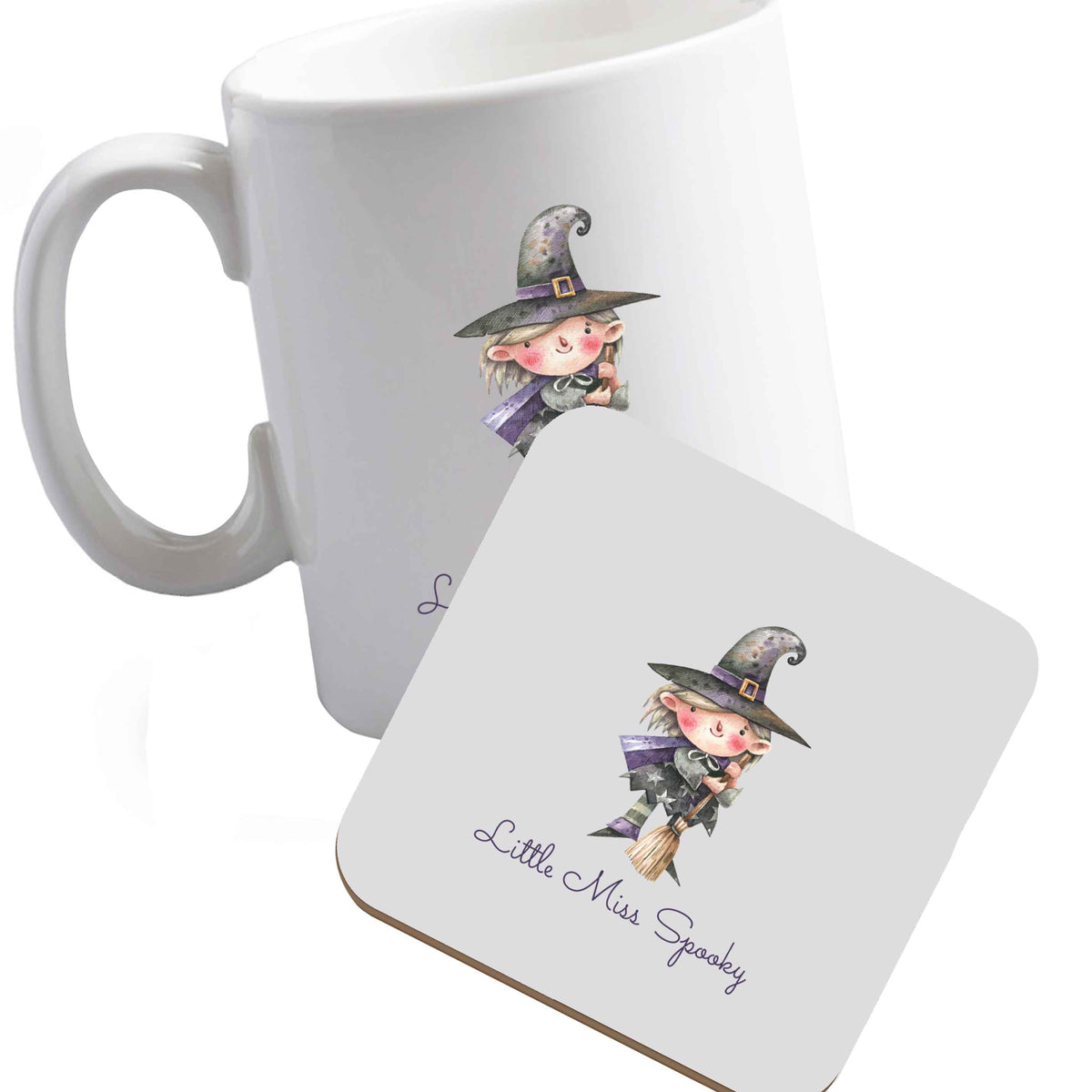 10 oz Ceramic mug and coaster Little miss spooky right handed