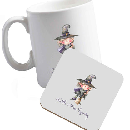 10 oz Ceramic mug and coaster Little miss spooky right handed