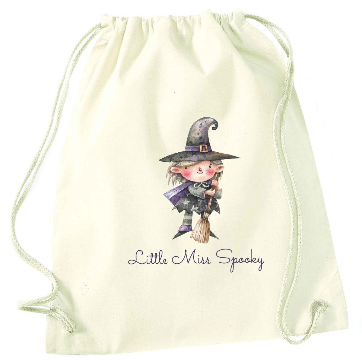Little miss spooky natural drawstring bag