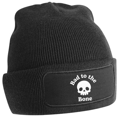 Bad to the Bone black beanie hat