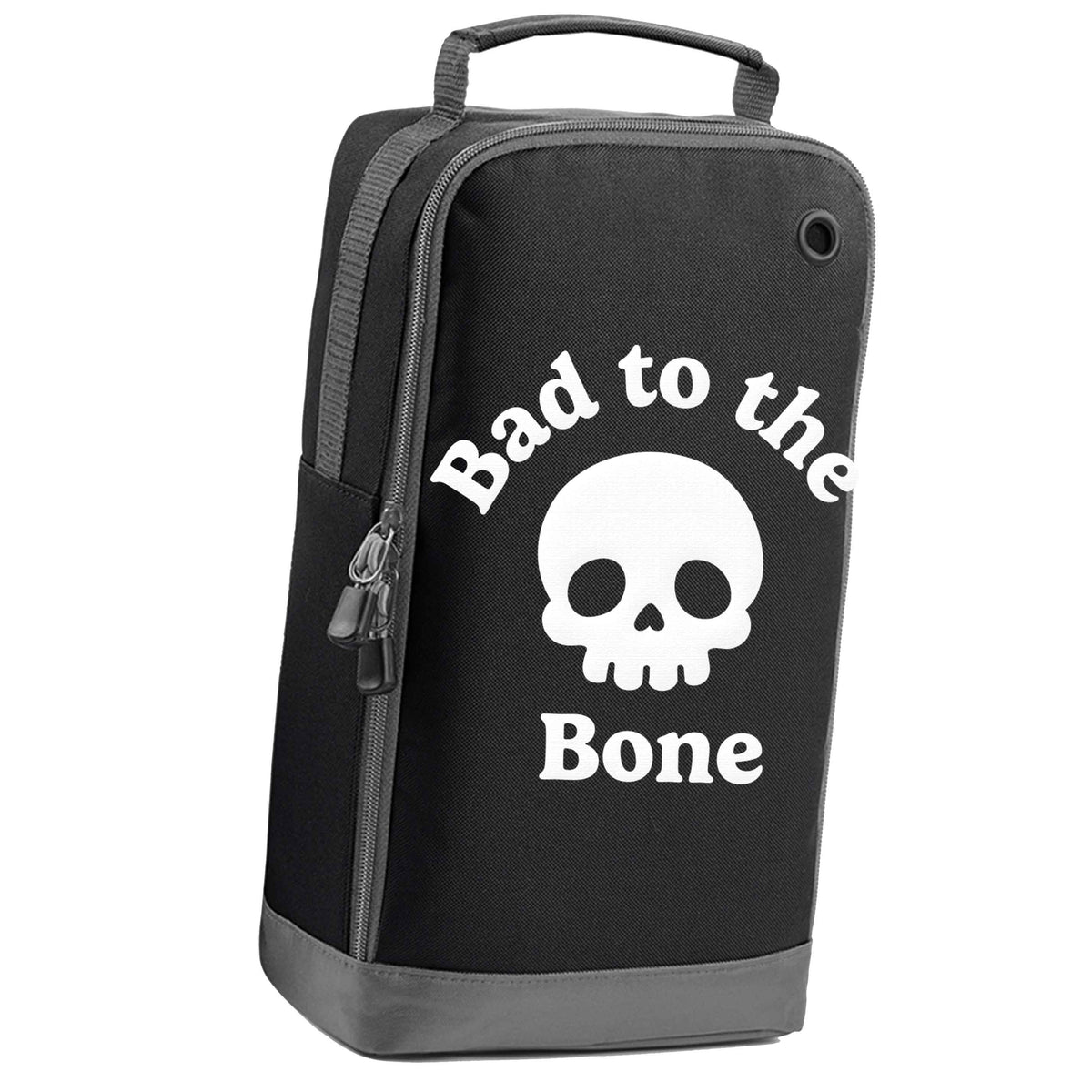 Bad to the Bone black sports shoe bag vertical print