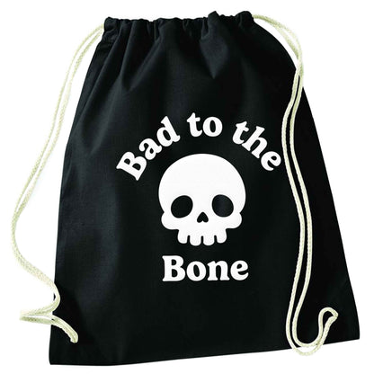 Bad to the Bone black drawstring bag