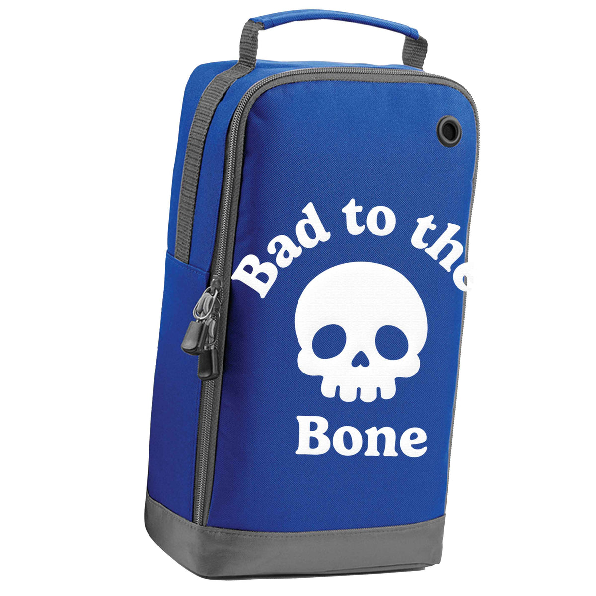 Bad to the Bone blue sports shoe bag vertical print