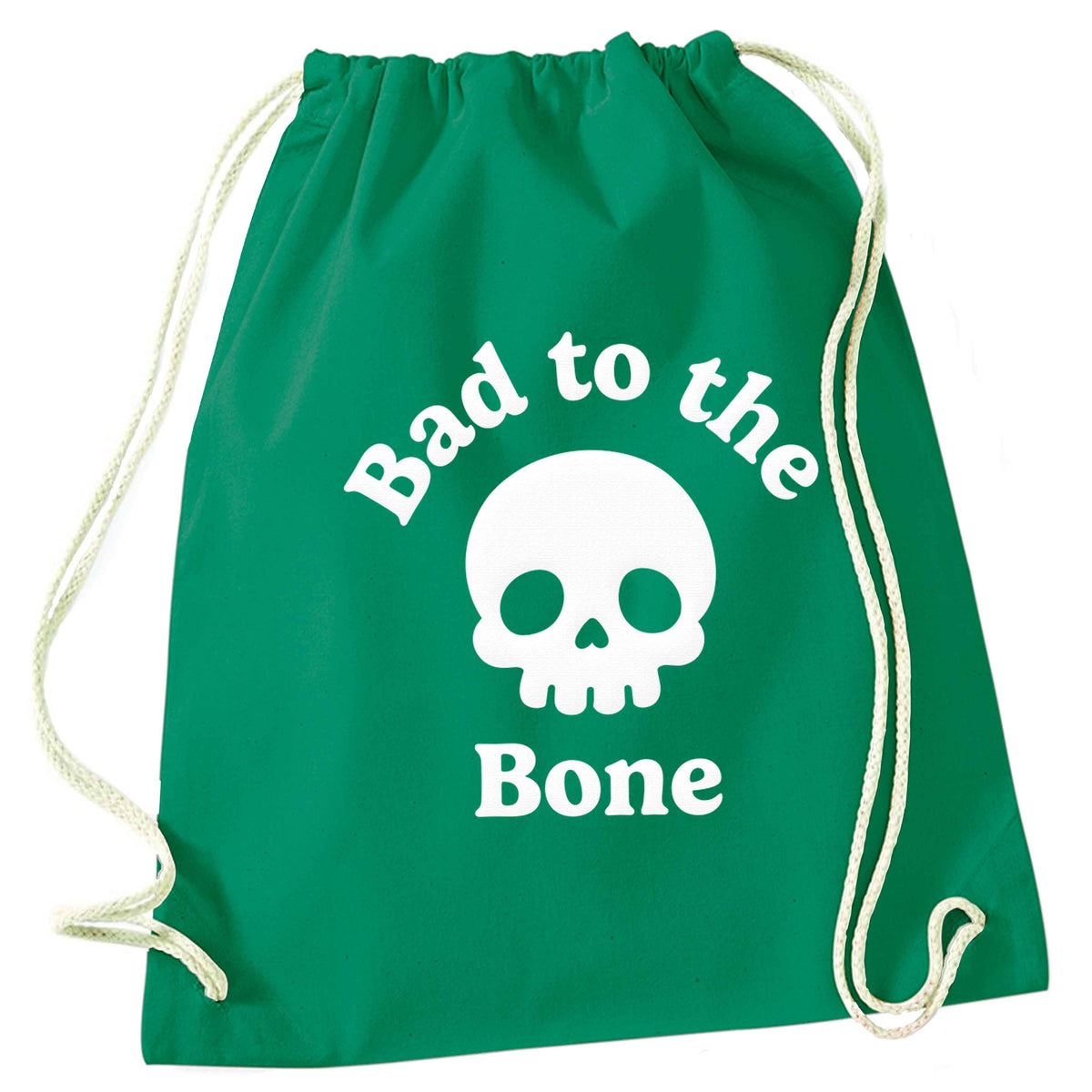 Bad to the Bone green drawstring bag