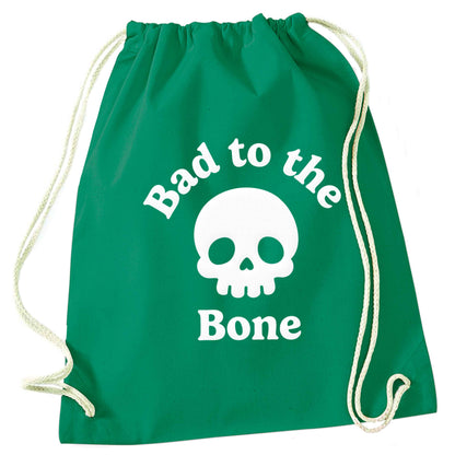 Bad to the Bone green drawstring bag