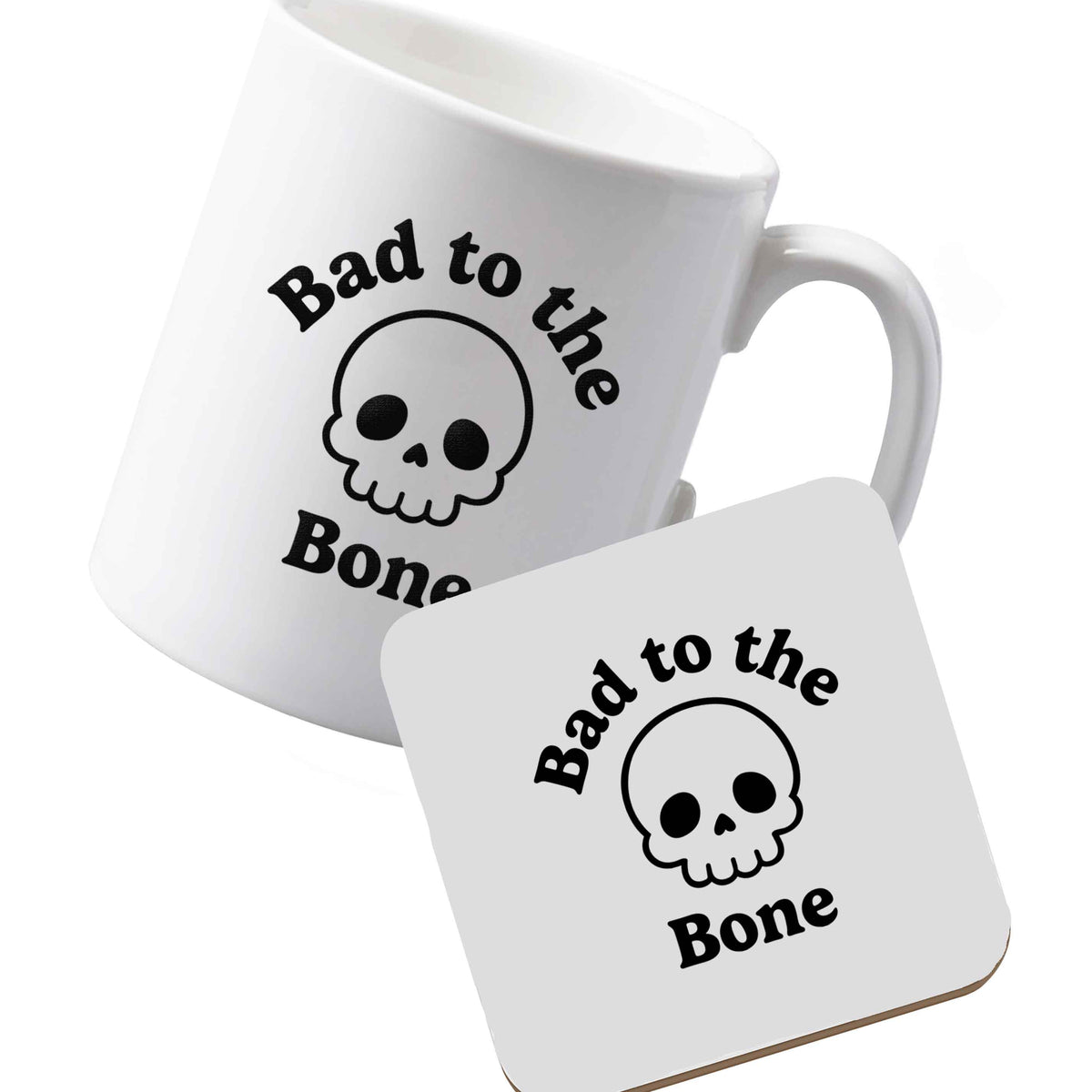 10 oz Ceramic mug and coaster Bad to the Bone left sided