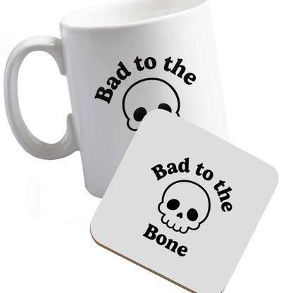 10 oz Ceramic mug and coaster Bad to the Bone right handed