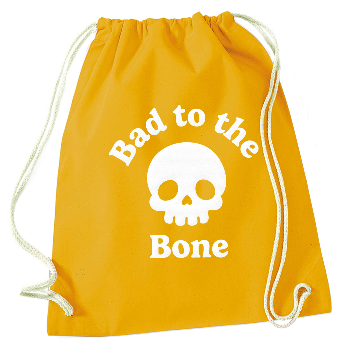 Bad to the Bone mustard drawstring bag