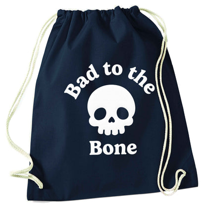 Bad to the Bone navy drawstring bag