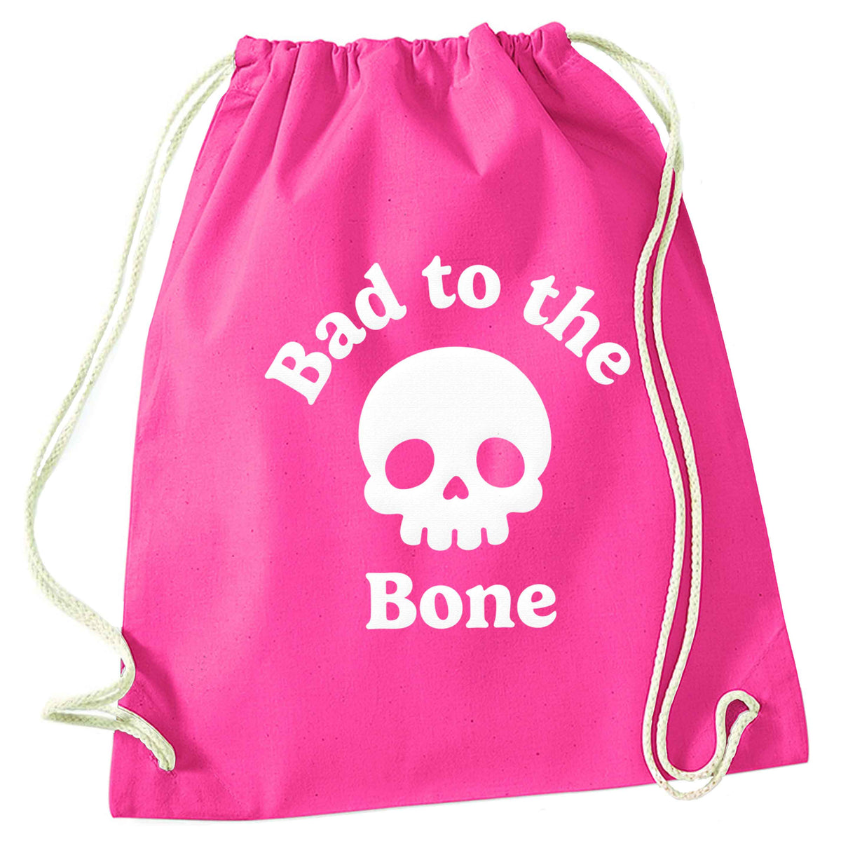 Bad to the Bone pink drawstring bag