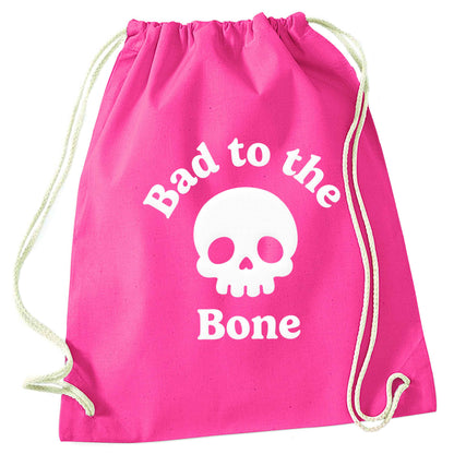 Bad to the Bone pink drawstring bag
