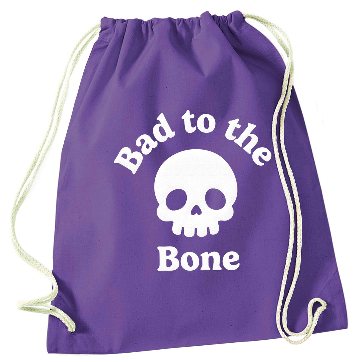 Bad to the Bone purple drawstring bag