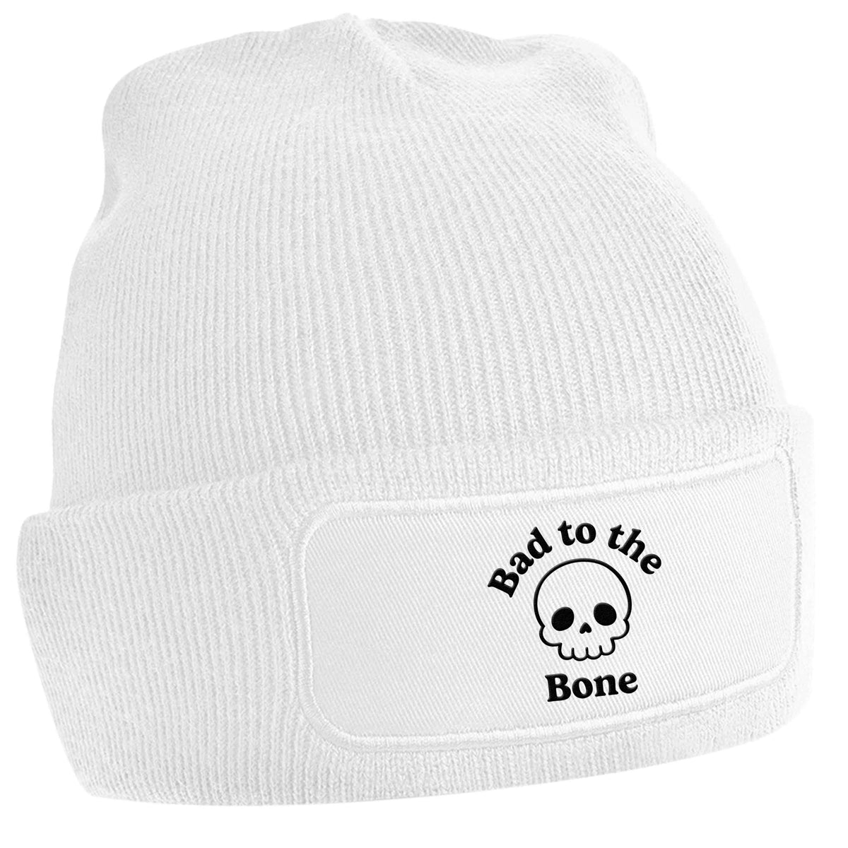 Bad to the Bone white beanie hat