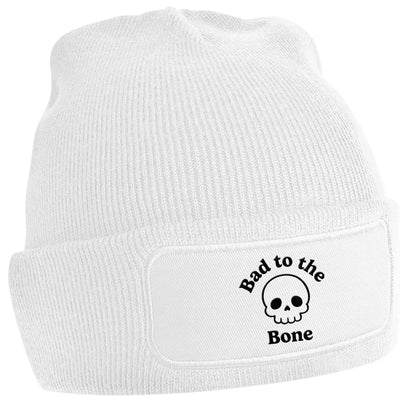 Bad to the Bone white beanie hat