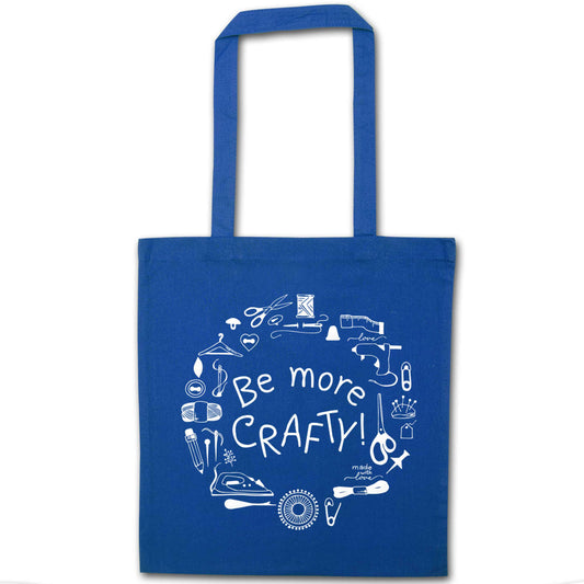 Be More Crafty blue tote bag