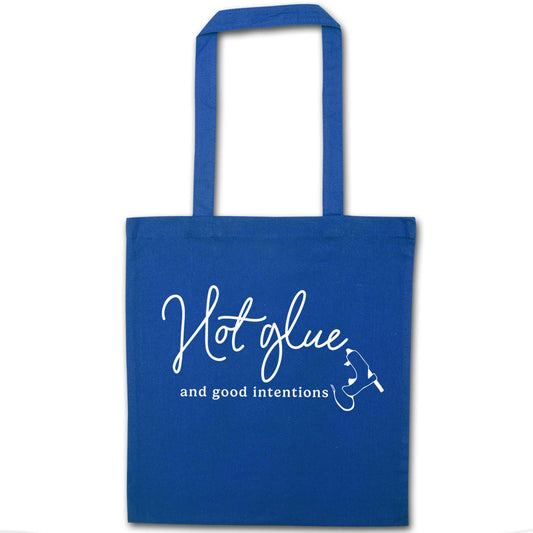 Hot Glue and Good Intentions blue tote bag