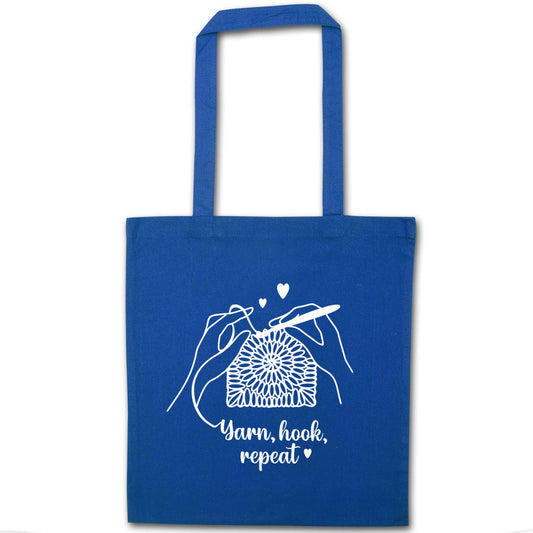 Yarn, Hook, Repeat blue tote bag