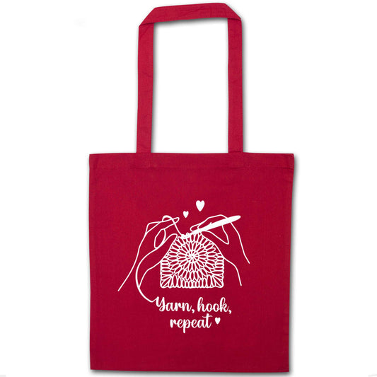 Yarn, Hook, Repeat red tote bag
