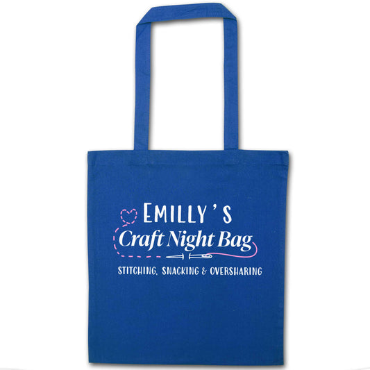 Personalised craft night bag blue tote bag