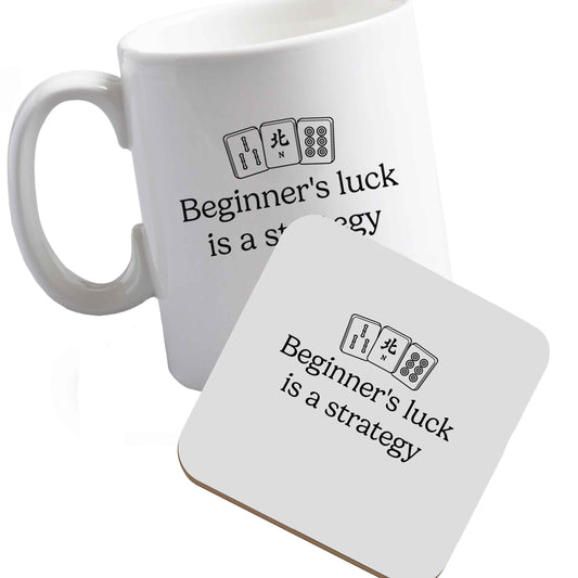 10 oz Ceramic mug and coaster Beginner's Luck Is a Strategy right handed