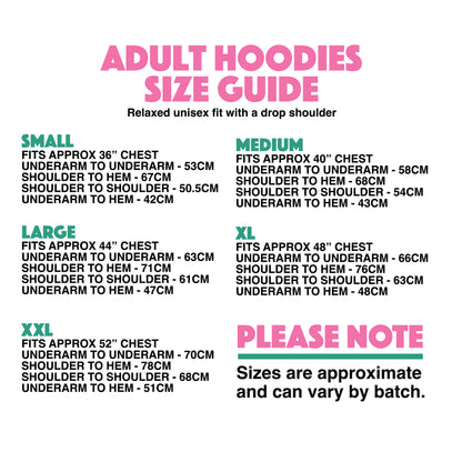 Adult's hoodie size guide illustration