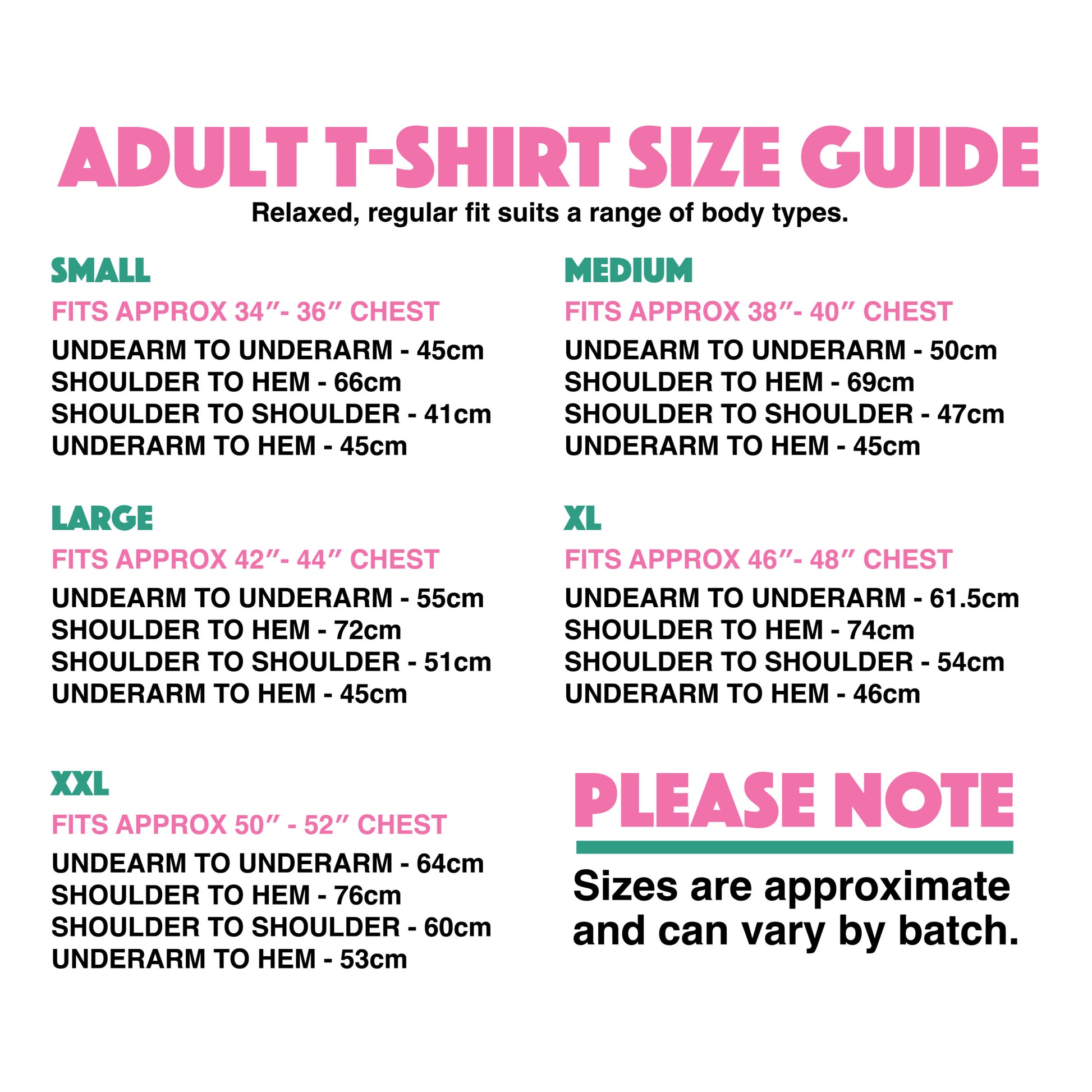 Adult T-Shirt size guide illustration