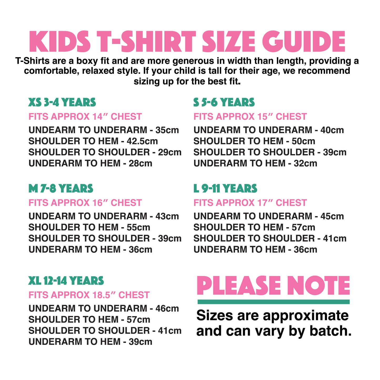 Children's T-Shirt Size Guide