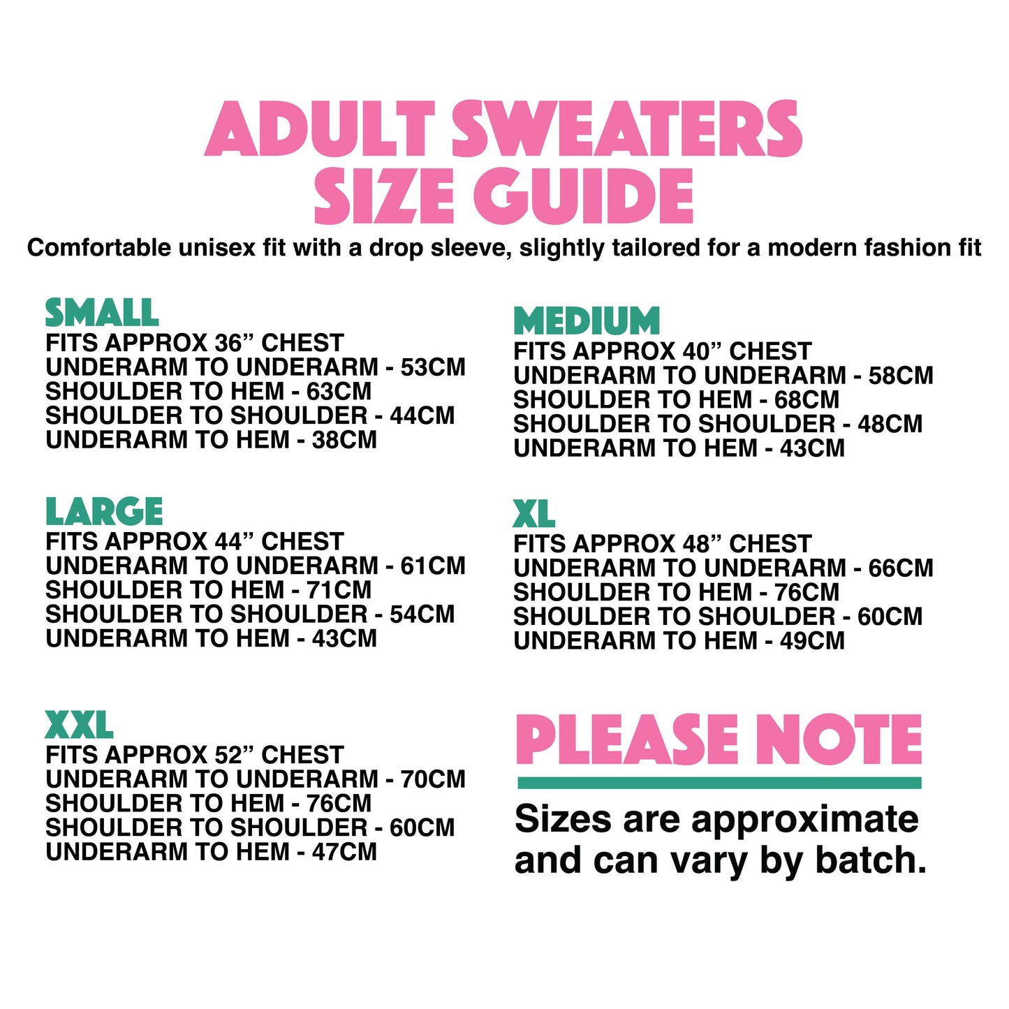 Adult's sweatshirt size guide illustration