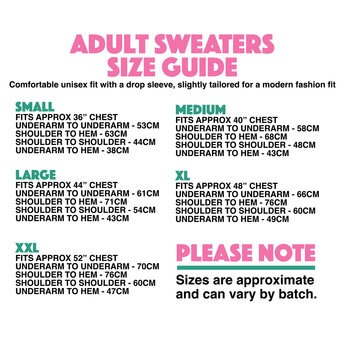 Adult's sweatshirt size guide illustration
