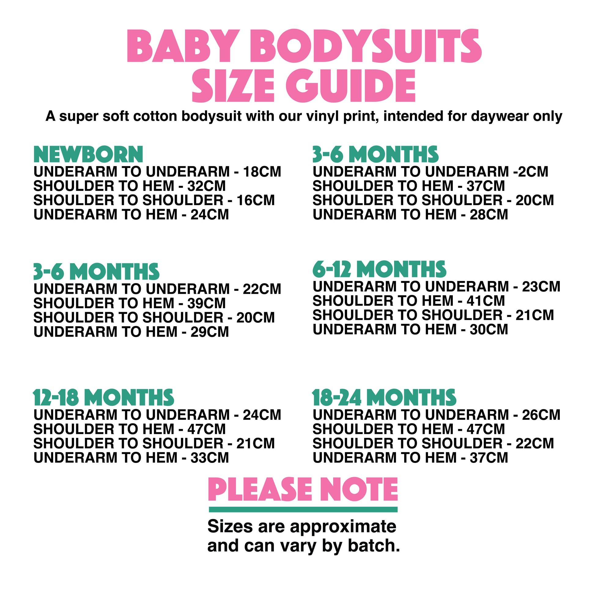 Baby Bodysuit Size Guide