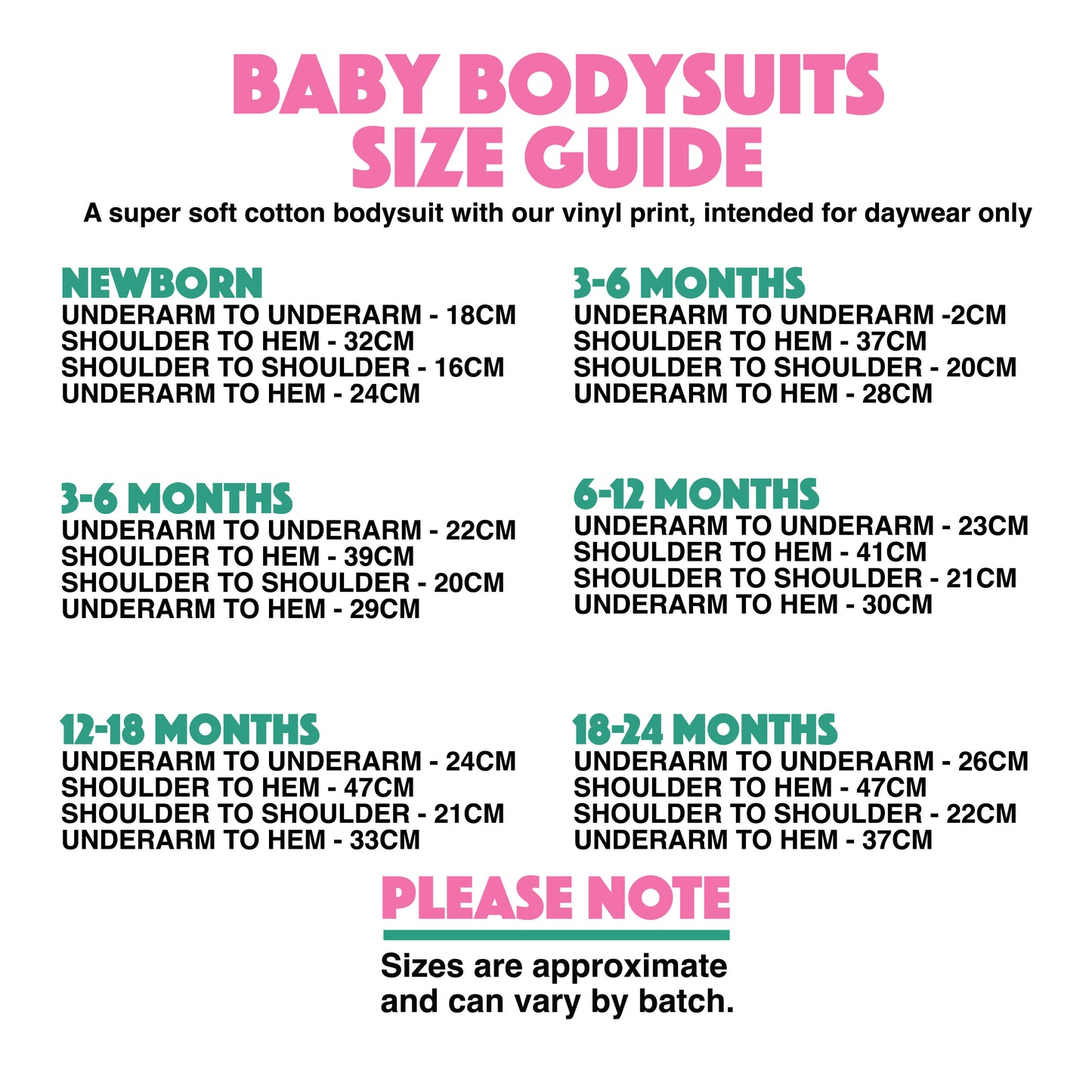 Baby Bodysuit Size Guide