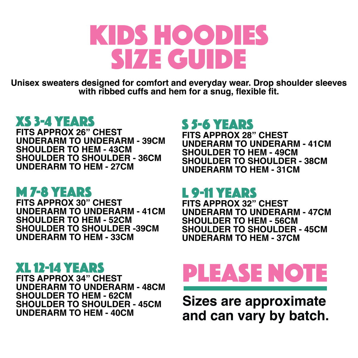 Children's Hoodie Size Guide