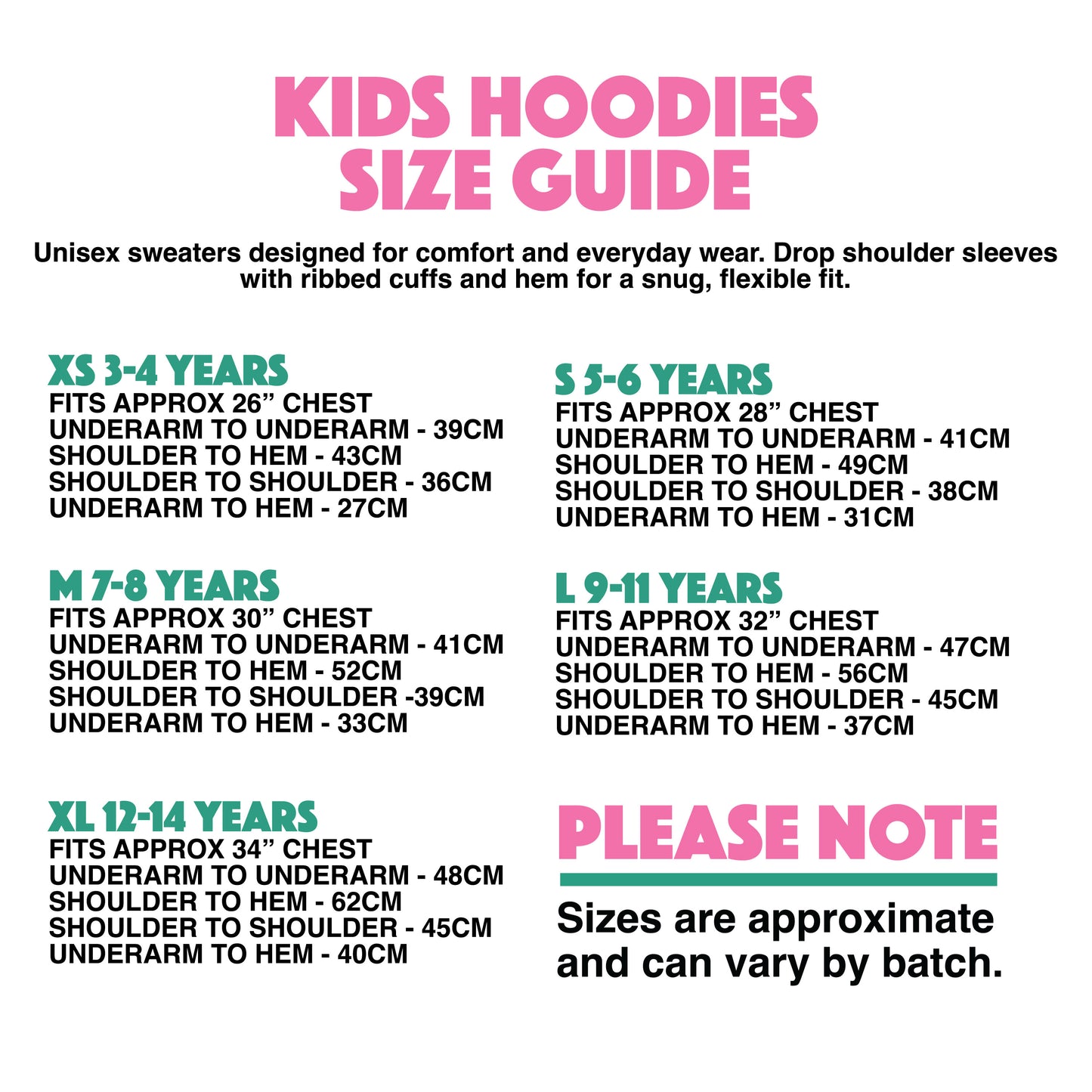 Children's Hoodie Size Guide