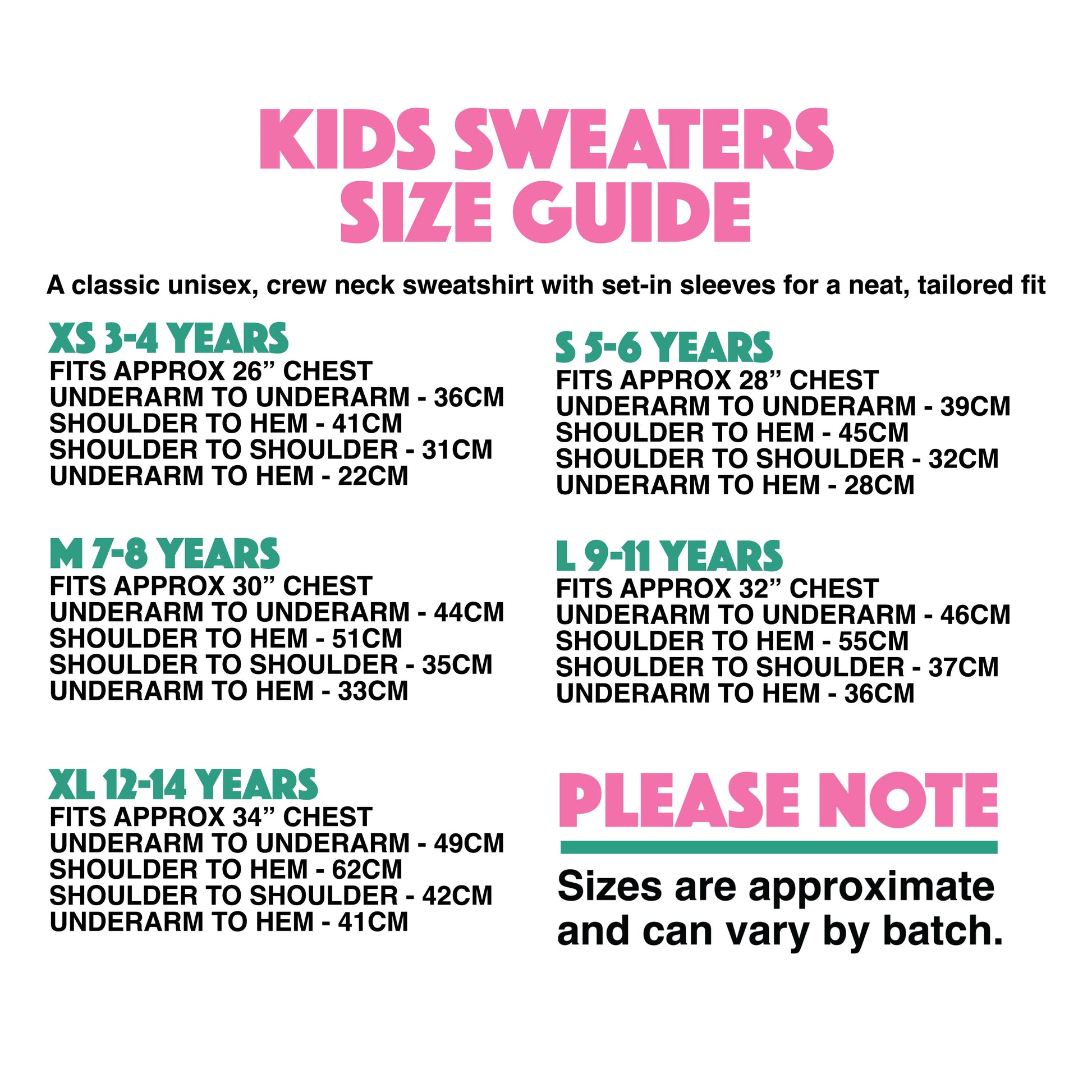 Children's Sweatshirt Size Guide