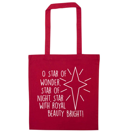 Oh star of wonder star of night, star with royal beauty bright red tote bag