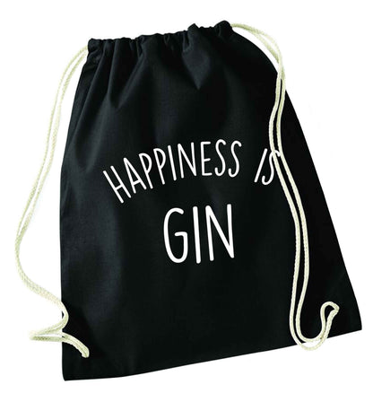 Happiness is gin black drawstring bag