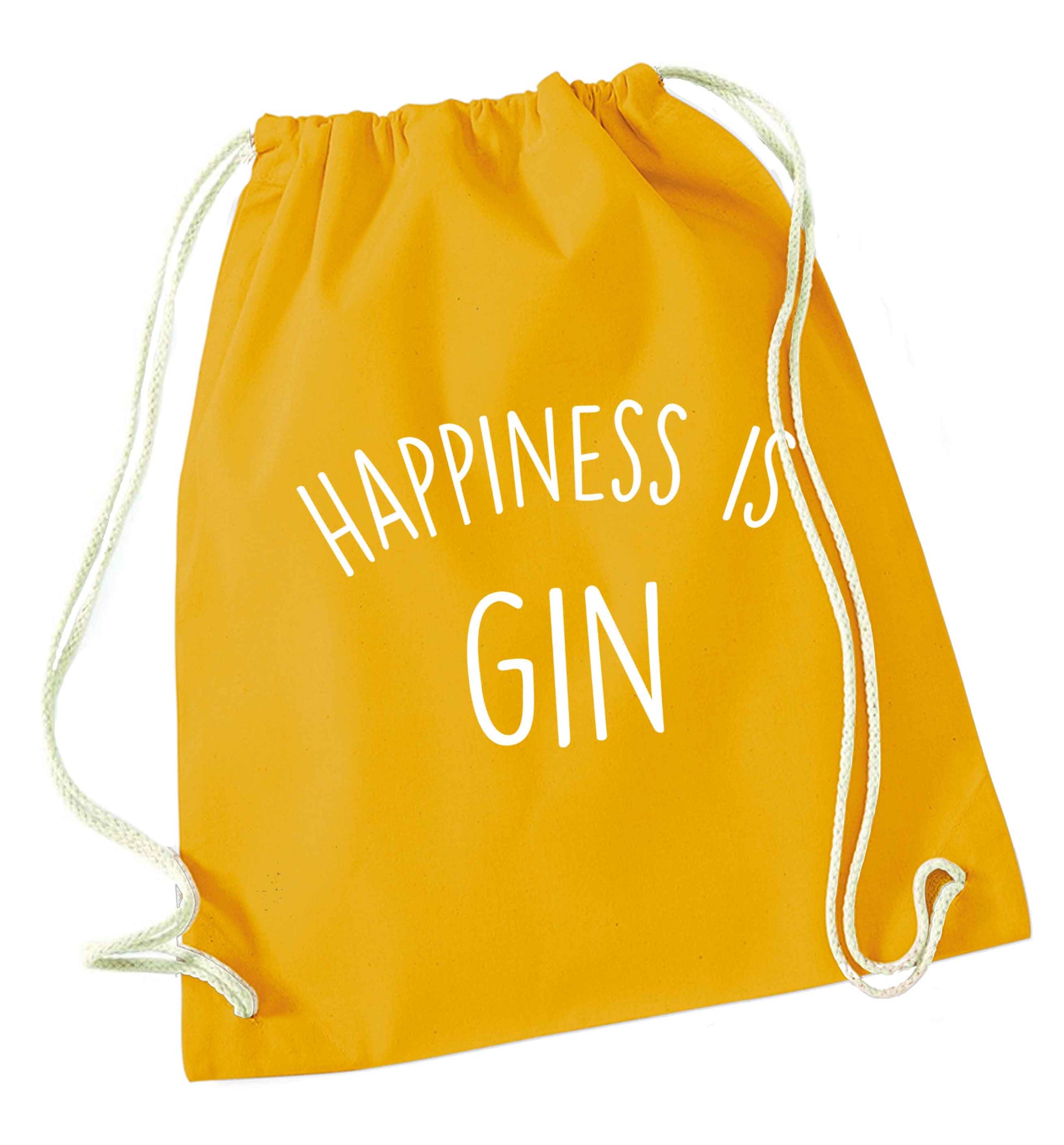 Happiness is gin mustard drawstring bag