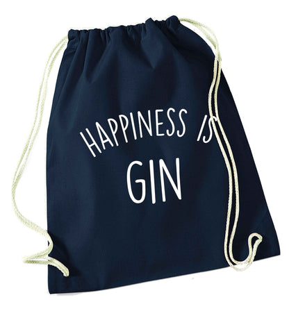 Happiness is gin navy drawstring bag